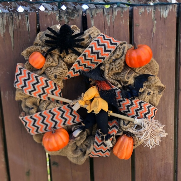 Handmade Halloween Burlap Wreath with Witch - Picture 2 of 12